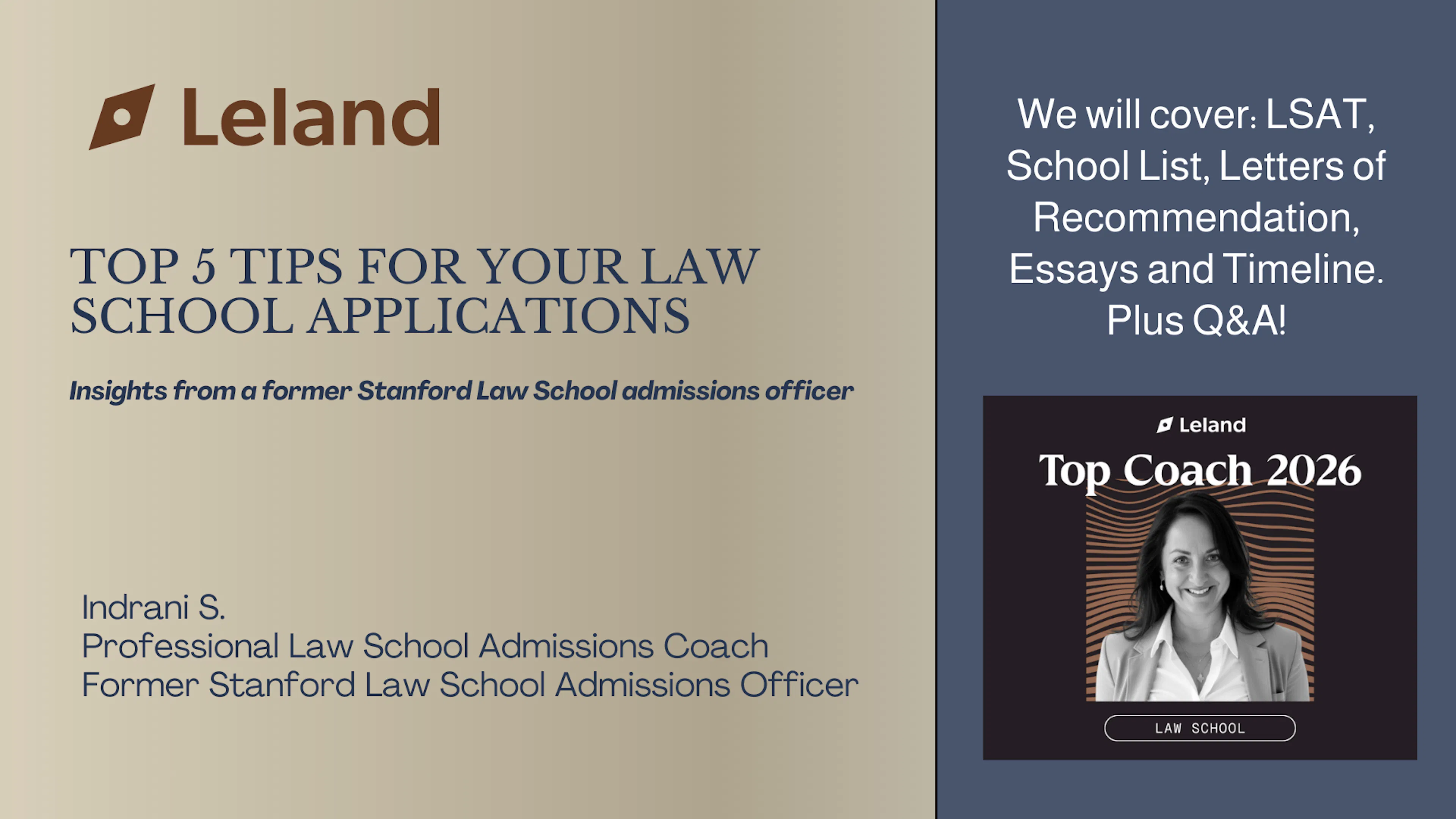 Top 5 Tips for Your Law School Apps by Indrani, Former SLS Admissions Officer!