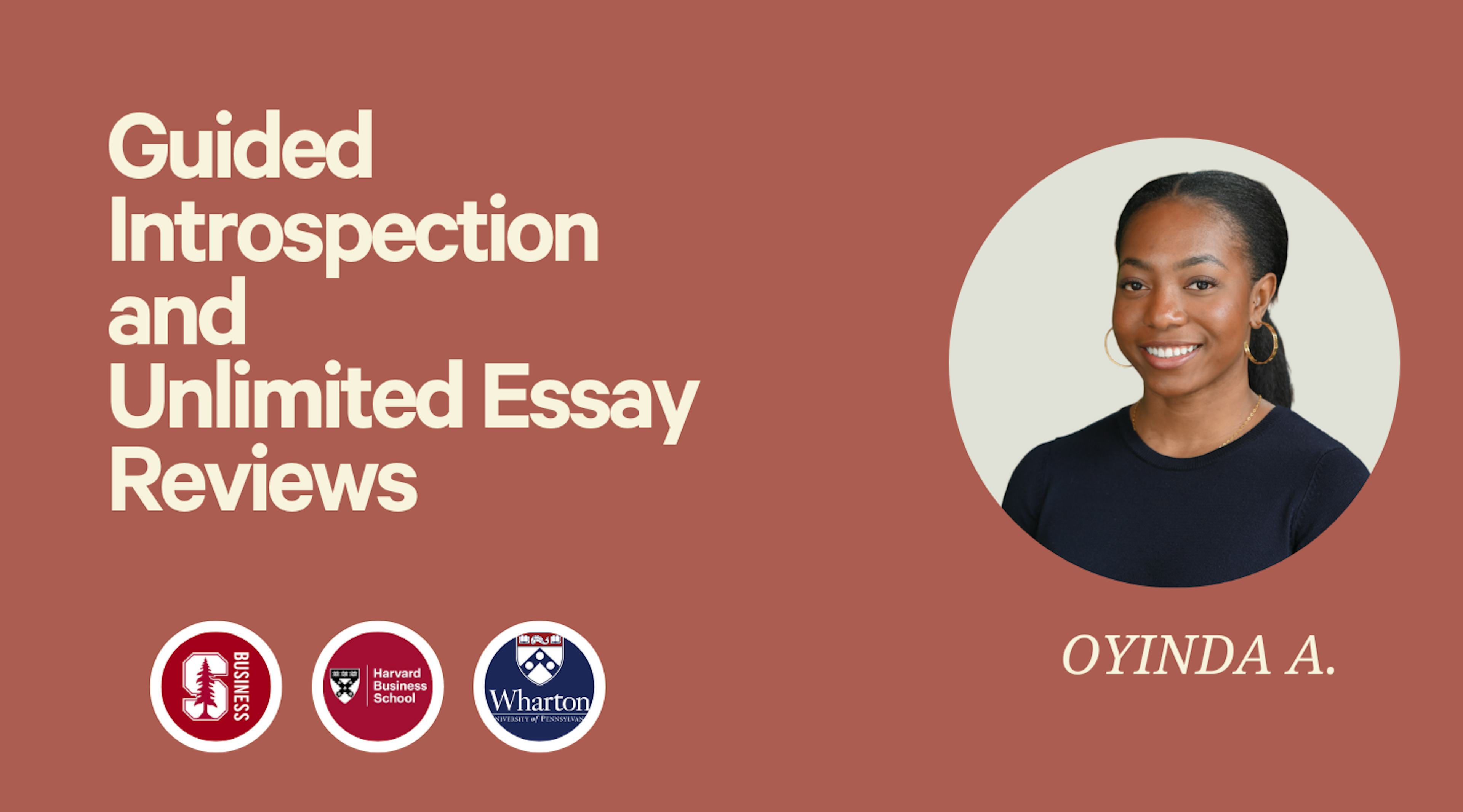 MBA Application: Guided Introspection & Unlimited Essay Review (One School)